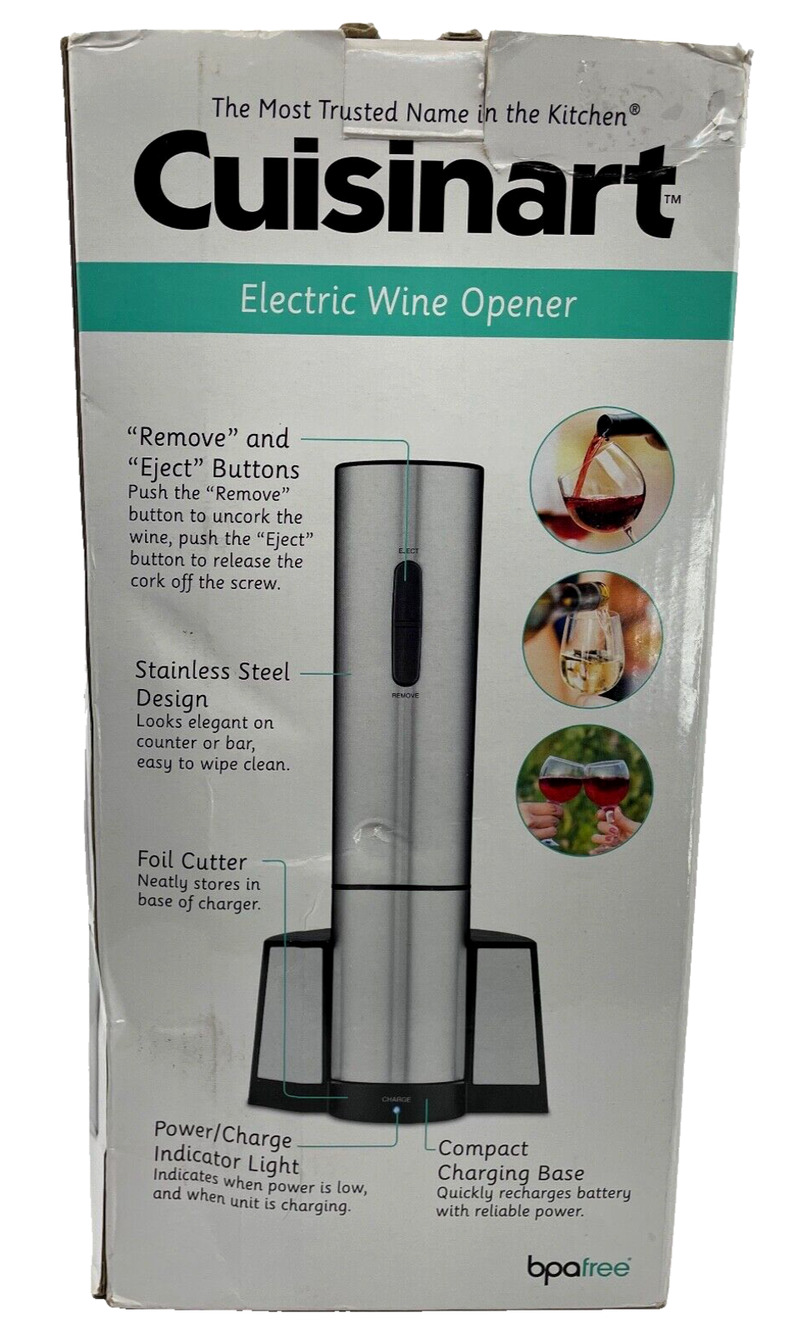 Cuisinart Electric Wine Opener Model CWO-25 with Charging Base NIB BPA Free